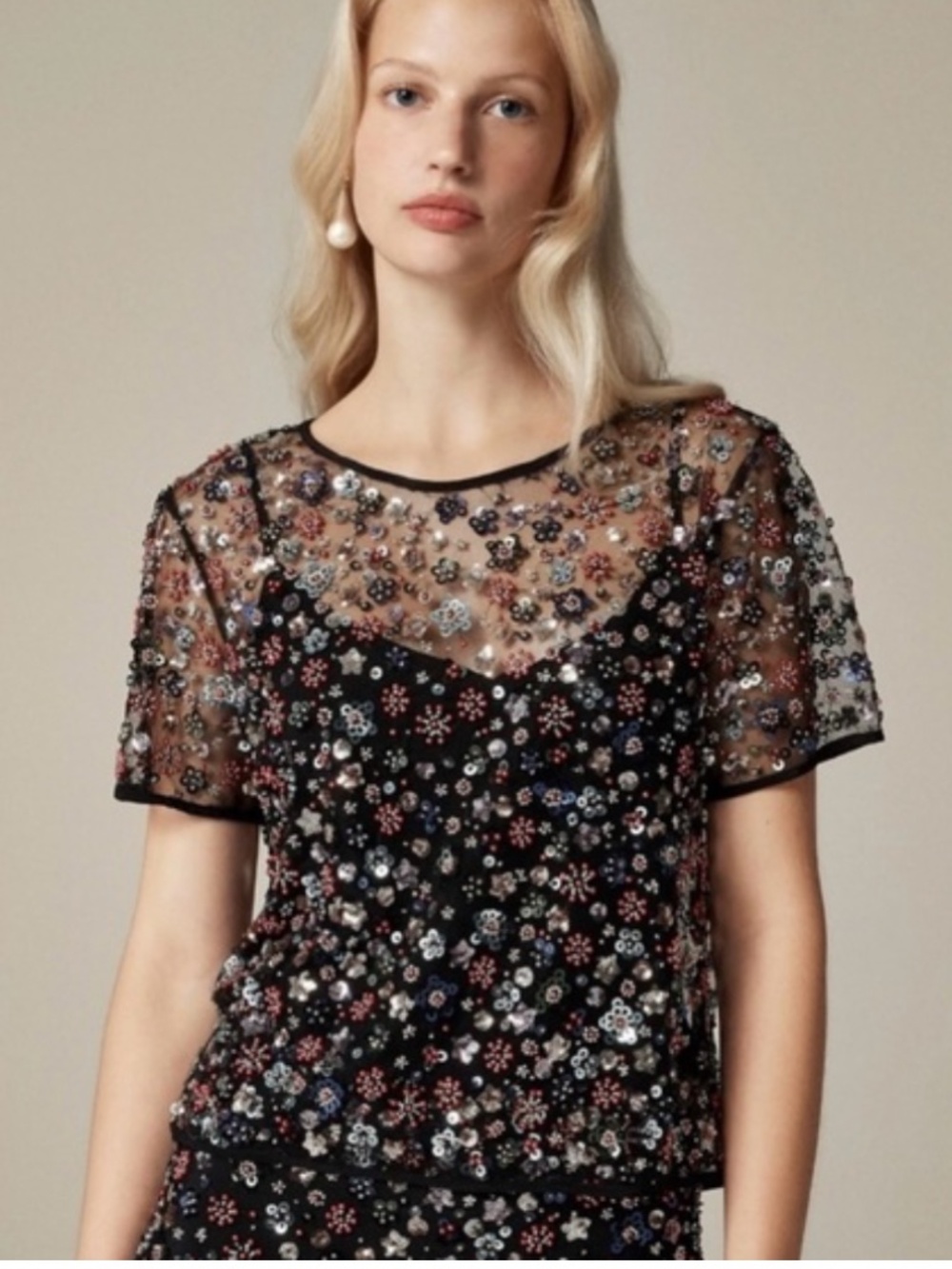 NWT J. Crew Collection black sequin beaded top M